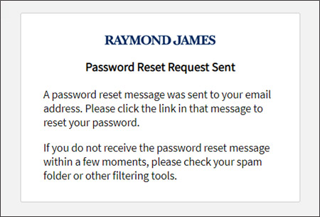 The Password Reset Request Sent message