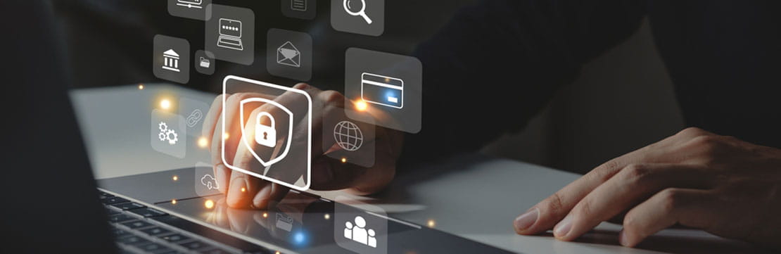 cybersecurity concept Global network security technology, business people protect personal information. Encryption with a padlock icon on the virtual interface.